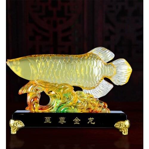 Lucky Gold Dragon Fish Glass Crafts Ornaments Chinese Creative Company Shop Opening Gift Display Home Decoration Accessories
