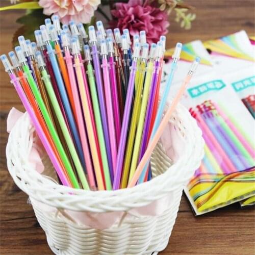 100pcs Color Refills Set Glitter Multi Colored Painting Stationery Pastel Gel Pen Refill Rod Fluorescent for School Supplies
