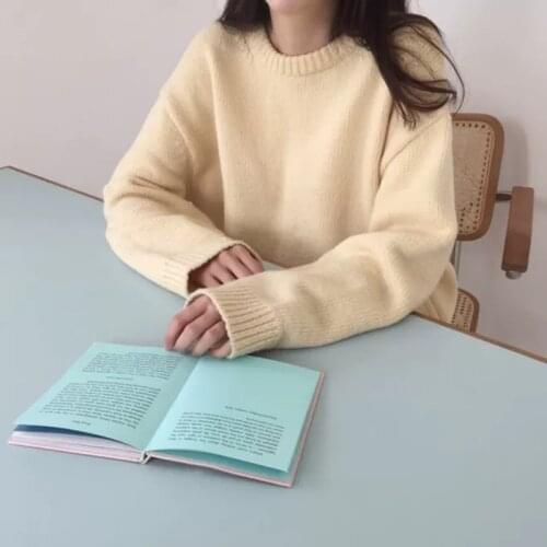 Retro Solid Color Sweater Round Neck Long-sleeved Pullover Ladies Elegant Harajuku College Style 2021 Autumn Winter New