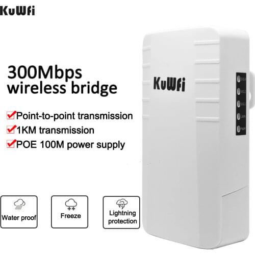 KuWFi 300Mbps Outdoor CPE AP WiFi Router 2.4G Wireless Wifi Bridge 1 KM Long Range Coverage Wireless Repeater up to 64 Users