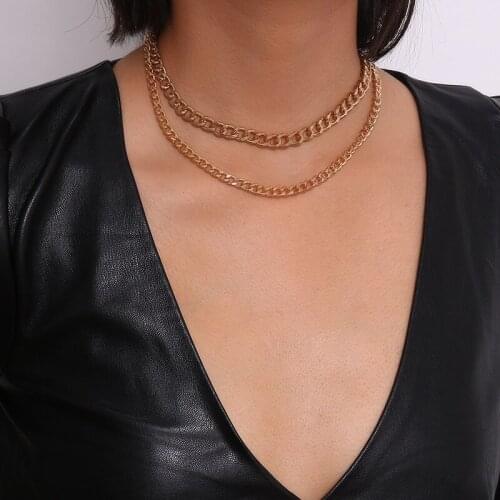 Rongho Vintage Double Chains Chokers Necklaces for Women Gold Chain Necklace Gothic Jewelry Femme Chain Choker Necklace