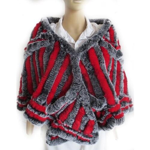 Lady Genuine Knitted Rex Rabbit Fur Shawl Women Pullover Female Pashmina Wedding Wraps LF21002ZGF