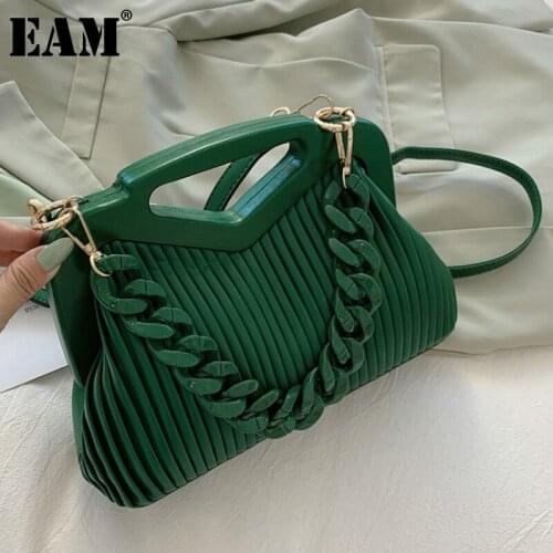 [EAM] Handle Bag Women Retro PU Leather Luxury Shoulder Bag New 2021 Fashion Solid Color Folds Crossbody Clutch Autumn 18A5351