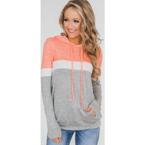 Hooded Striped Splicing Hoodies Women Slim O-neck Pocket Sweatshirts Autumn Winter Long Sleeve Casual Sport Pullovers Female Top