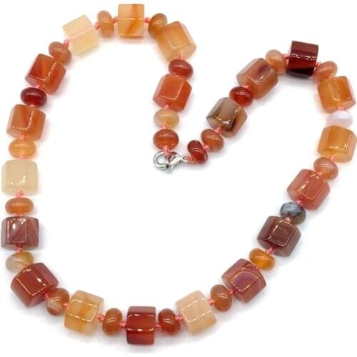 Natural Stones Beads Knotted Necklace 48 cm Faceted Cube Nugget Carnelian Stone Woman Jewelry For Her Gift