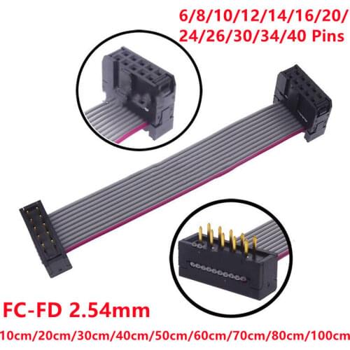 1PCS FC-FD DC4 IDC 2.54MM Pitch Male To Female Connector 6/8/10/12/14/16/20/24/26/30/34/40 PIN Flat Ribbon DOWNLOAD Data Cable