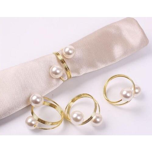12Pcs Alloy Silver Plated Pearl Bead Napkin Ring Serviette Buckle Holder Hotel Wedding Party Favour Decoration
