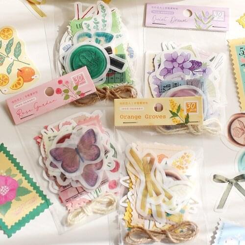 30 pcs/Pack Flowers and Letters Butterfly Garden Decorative Stickers Diary Notebook Bullet Sticker