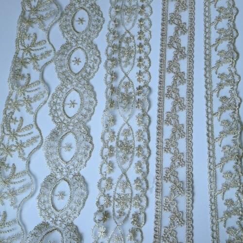 5yards embroidery flower Milk silk lace trims for Clothes Gold thread lace trimmings and ribbons for dress DIY craft accessories