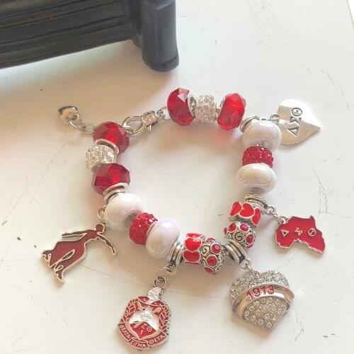 Hand Made Greek Letter Sorority Red Detal Decoration Heart Girl 1913 Charm Bracelet Jewelry 2021 Latest Fashion Accessories