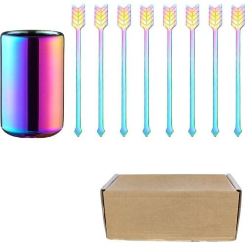 Silver Gold Colorful Stainless Steel Fruit Fork Set 8pcs Fruit Fork + 1pc Organizer Container For Home Party Restaurant