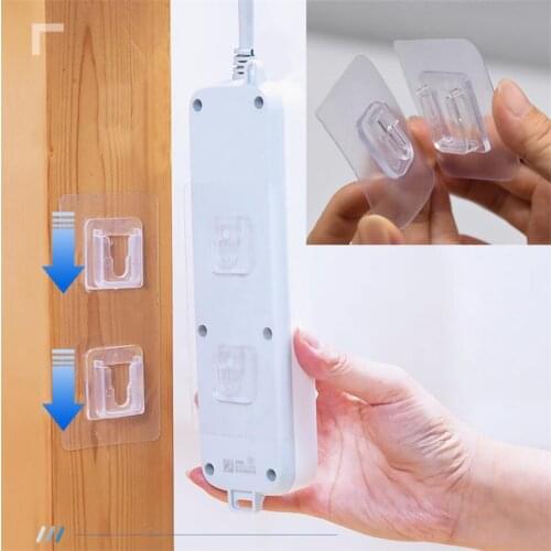 5Pairs Double Sided Wall Adhesive Hook Paste Plug Socket Holder Cable Storage Plug Fixing Organize Seamless Waterproof Reusable