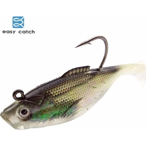 Easy Catch 6pcs 6cm Lifelike 3D Eyes Laser Soft Lead Fishing Lures Soft Silicone Jig Head Weights Artificial Bait With T Tail