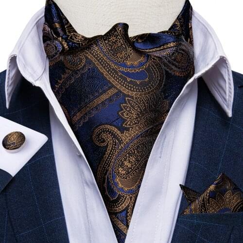 Fashion Men Vintage Silk Tie British Style Bussines Gentleman Cravat Ascot Tie Set For Wedding Party Formal Suit Accessory