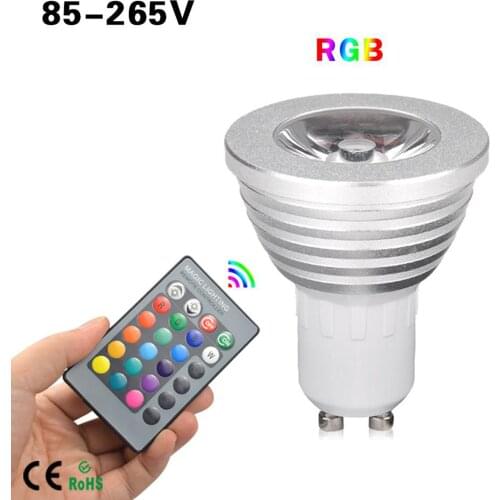 GU10 LED Light Bulb 3 Watt Color Changing RGB Dimmable LED Light Bulbs with Remote Control