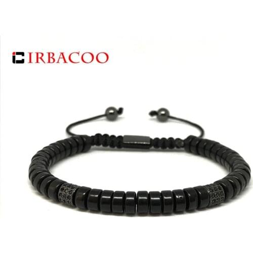 IRBACOO 2020 New Fashion Men Bracelet 6mm Coconut With MINI Pave CZ Tubes For Men Adjustable Beaded Bracelets Jewelry Gift