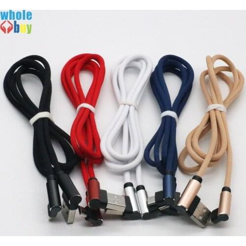 Micro USB Cable 90 Degree Elbow Nylon Braided 1m USB C Fast Charging Charger Data Cable for Samsung S7 Xiaomi IPhone 100pcs/lot