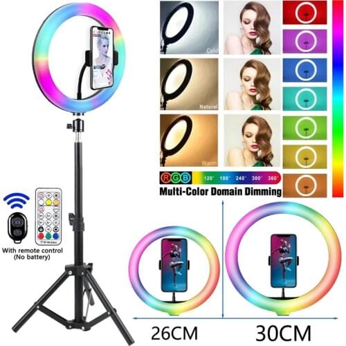 26 RGB Selfie Fill Ring Light LED Photographic Studio Lighting Round Remote Lamp With Phone Stand & Tripod For TikTok Video Live