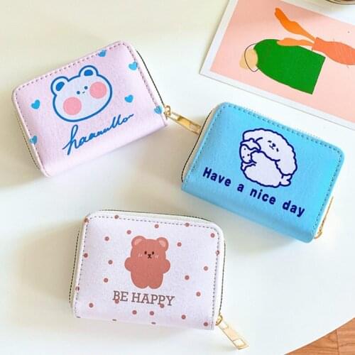 Korean Cartoon Small Wallet Boys Girls Cute Bear Short Purses Women Kawaii Multiple Card Slots Organizer Money Clutch Bag