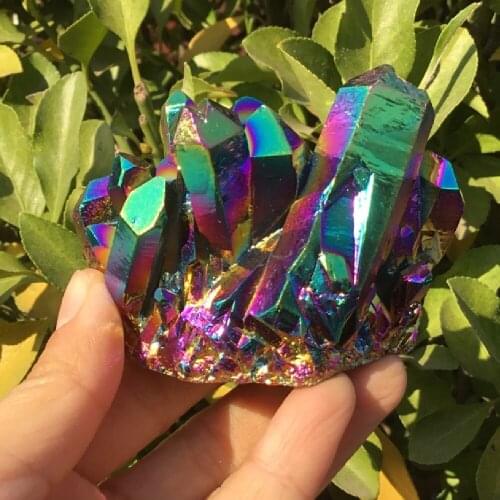 Beautiful Electroplated Quartz Crystal VUG Titanium Quartz Cluster Rainbow Aura