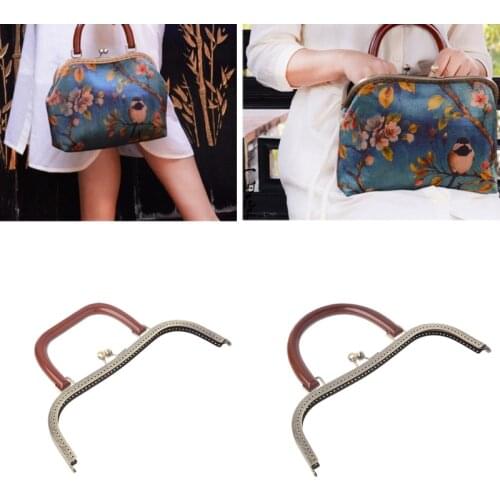 Square Round Wood Metal Frame Kiss Clasp For Handle Bag Purse Accessories DIY