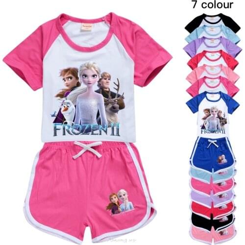 Disney Frozen Anna Elsa Summer childrens suit girl Clothing suit top+pants 2 piece set childrens casual wear sports suit