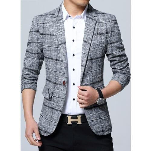 Men Suits 2021 New Fashion Men Clothing Casual Spring Mens Plaid Suit Korean Style Slim Plaid Suit Jacket Business Clothes