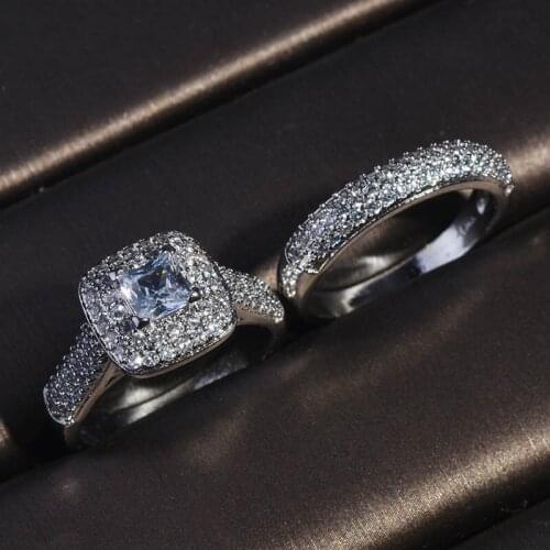 New Trends Rings Set Exquisite Square AAA Zircon Dazzling S925 Luxury Jewelry For Women Bridal Wedding Engagement Free Delivery