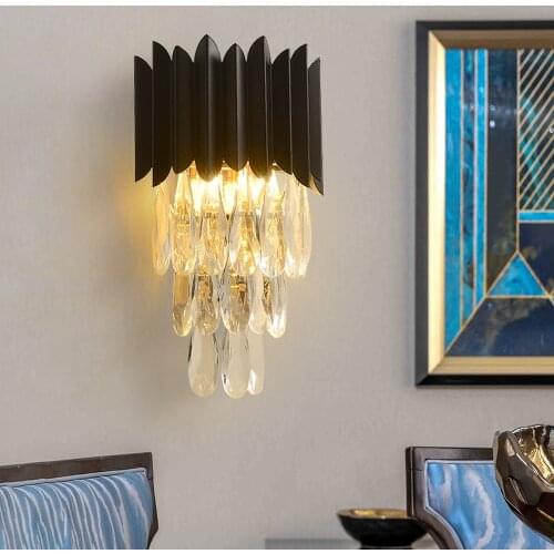 Nordic style new luxury black wall light fixtures bedside LED wall lamps for bedroom crystal sconces Art Deco Dining Room light