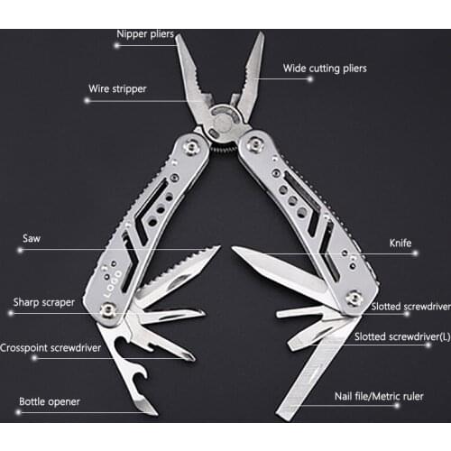 12-IN-1 Outdoor EDC Plier Tool Pocket Folding Knife Screwdriver Bottle Can Opener Wire Cutter Scissor Portable Tourism Multitool