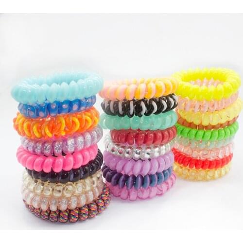 50 pieces mix Women Rubber Hair Rope Elastic Hairbands Spiral Shape Hair Ties Headwear Accessories Telephone Wire Line Headband