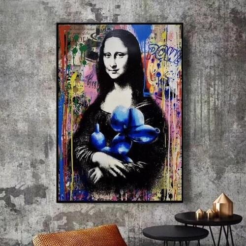 Graffiti Mona Lisa Balloon Street Art Canvas Print Painting Funny Wall Picture Abstract Living Room Home Decoration Poster
