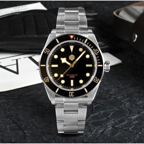 San Martin - Mens 40mm Diver Watch Luxury Retro Bracelet with PT5000 SW200 Sapphire Rivet Luminous Waterproof BB58