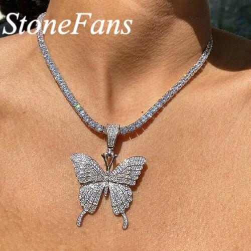 Stonefans Crystal Animal Butterfly Pendant Necklace Women Cute Statement Luxury Shiny Gold New Rhinestone Choker Necklace Chain