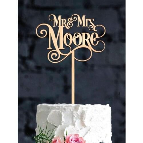 Wedding Cake Toppers Wood Acrylic Glitter Paper Cake Topper,Custom Mr & Mrs Bride and Groom Surname Wedding Party Decorations