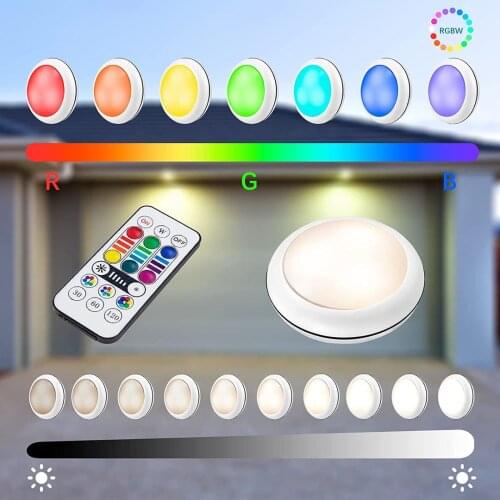 LED Under Cabinet Light RGB 16 Color Puck Lights Dimmable Shelf Kitchen Bedroom Light Remote Control Night Lamp
