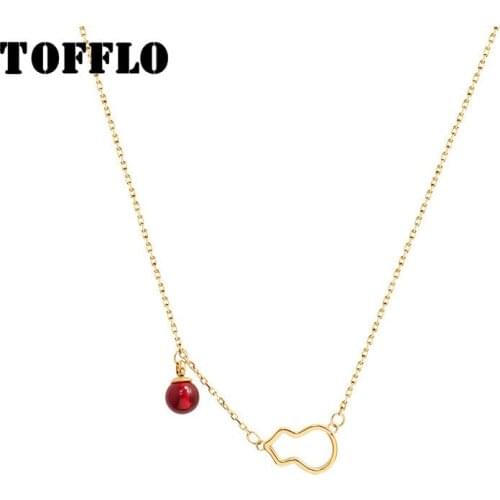 TOFFLO Stainless Steel Jewelry White Cloud Gourd Hollow Pendant Clavicle Chain Chinese Style Necklace For Women BSP781