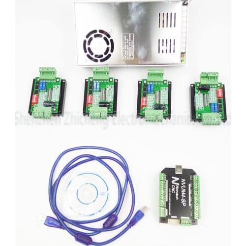 Top gradeCNC mach3 USB 4 Axis Kit, 4pcs TB6600 stepper driver+ mach3 USB stepper motor controller board +power supply