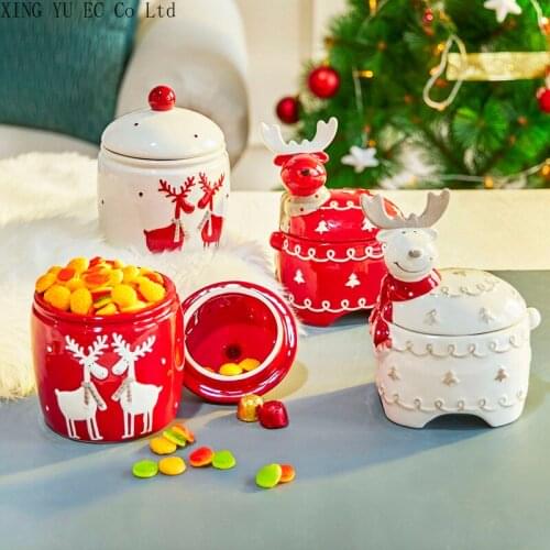 Creative Elk-shaped Candy Storage Jar Snack Storage Jar Ceramic Jar Household Storage Box Living Room Decoration Kitchen Storage