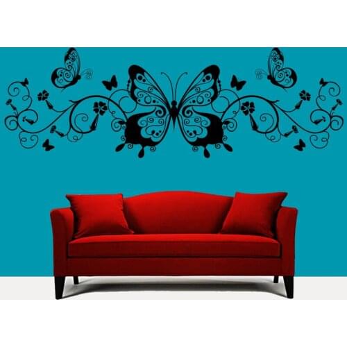 WJWY Flower Butterflies Wall Sticker Living Room Bedroom Wall Decals Removable Home Decor Vinyl Wall Decal Decoration