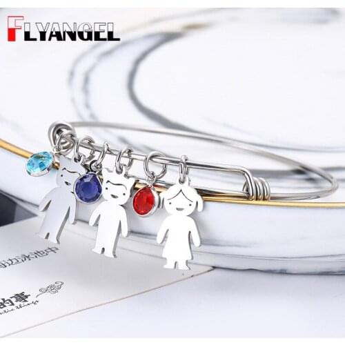 FLYANGEL Funny Kids Boy and Girl Charm Bracelet Bangle Custom Kids Birthstone Bracelet Child Name Bracelet Jewelry for Grand Mom