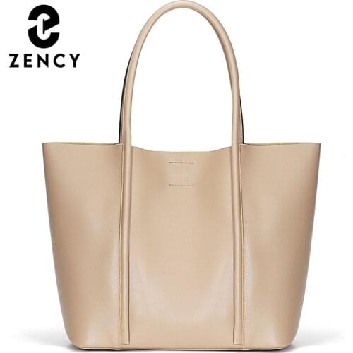 Zency Soft Genuine Leather Handbag Classic Elegant All-match Womens Tote Bags Large Capacity Composite Bag Commute Shoulder Bag