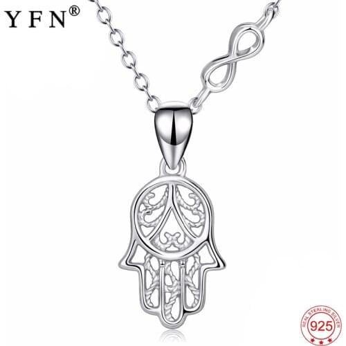 YFN Real 925 Sterling Silver Hand Infinity Love Pendant Necklaces Lucky Fashion Jewelry For Women Silver Chain Women 925 Ketting