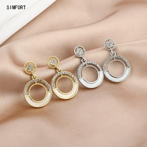 Womens 925 Silver Pin Earring Round with Diamond Stitching Elegant Fashion Simple Personality Alloy Decoration Jewelry Gift