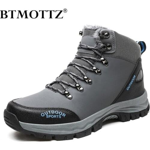 Winter Men Snow Boots Mens Waterproof Leather Ankle Safety Work Boots Warm Fur Casual Boots Outdoor Trekking Boots Botas Hombre
