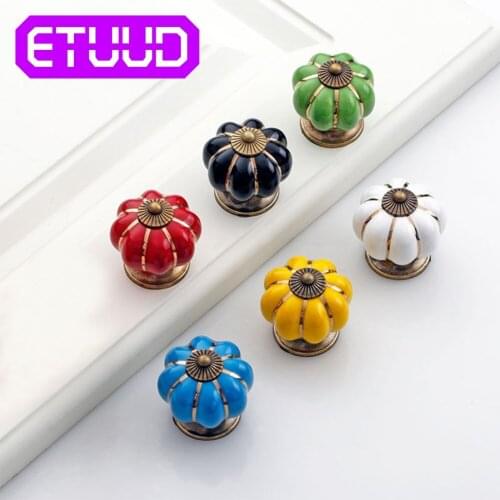 1pcs Zinc Alloy Vintage Ceramic Door Knobs Handles Cabinet Pull Pumpkin Furniture Handle Drawer Wardrobe Cupboard for Home Decor