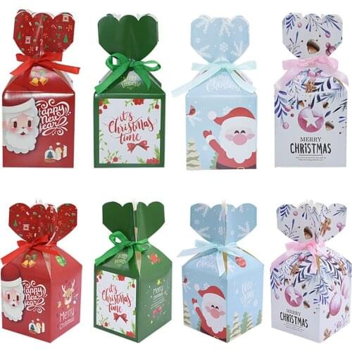 10 Pack Handmade Christmas Candy Box Christmas Tree Treat Cookies Wrapping Apple Boxes New Year Party Gift Box