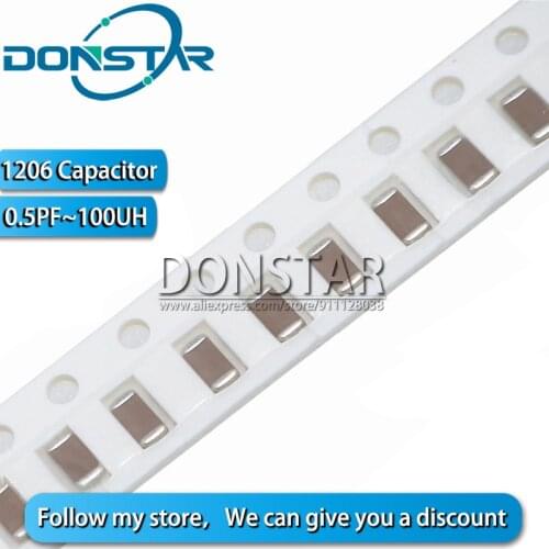 100PCS 1206 SMD Thick Film Chip Multilayer Ceramic Capacitor 1pF ~ 100uF 1NF 47NF 10NF 100NF 1UF 4.7UF 47UF 10UF 6PF 20PF 22PF
