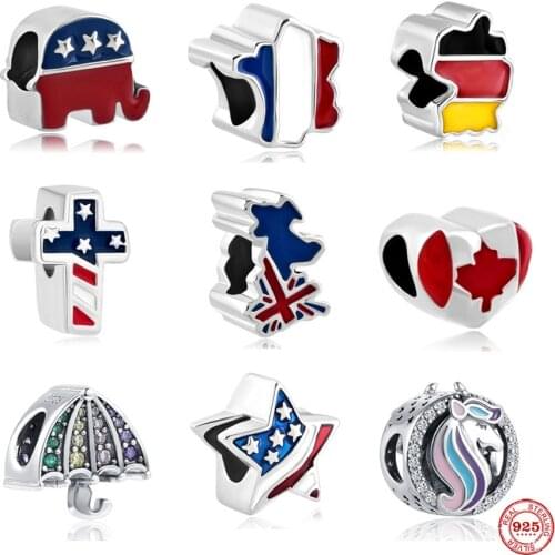 2021 New European 925 Sterling Silver Map Flag Diy Beads Fit Original Pandora Bracelets Women DIY Jewelry