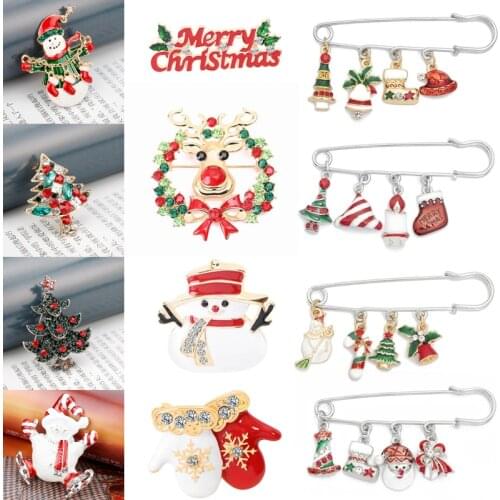 23 Styles Christmas Jewelry Brooch Buckle Pin Brooches pins Snow man/Santa Claus/Christmas tree Women Safety Pins Kids Xmas Gift